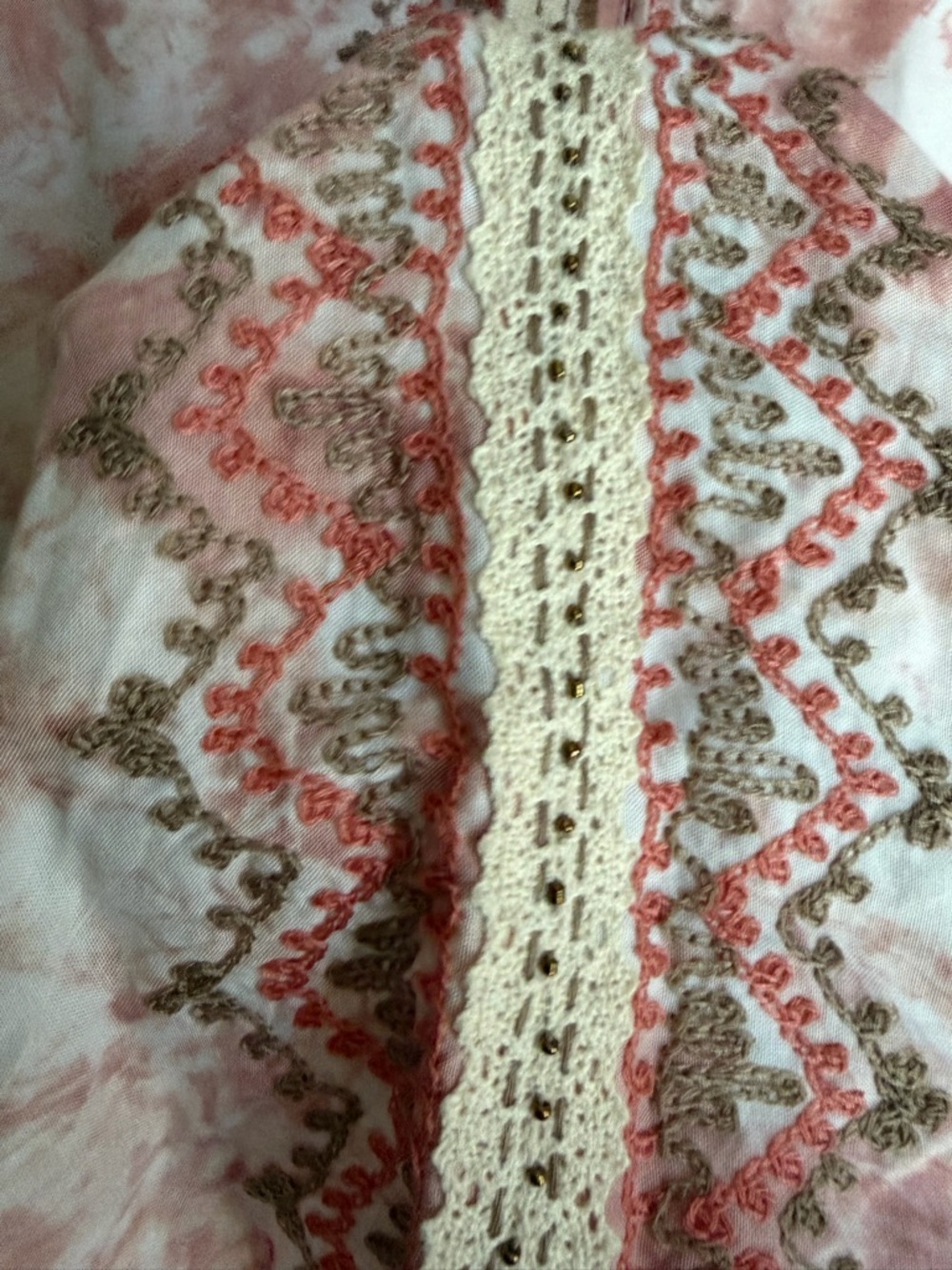 Skemo rayon Pink Tie-Dye Embroidered Tassel Kimono XS embroidered tassels neutro - Picture 9 of 12